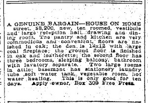 ad for house on Home Street